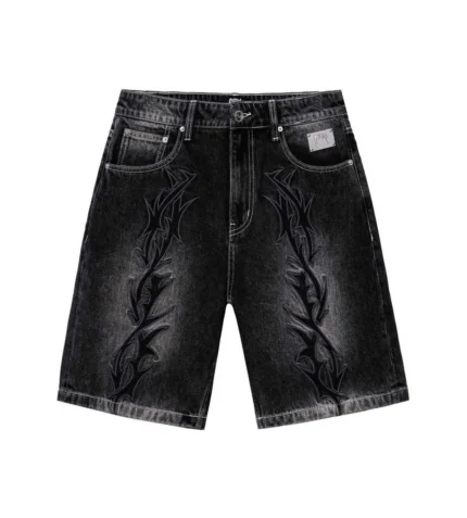 Revenge Thorn Denim Shorts Black